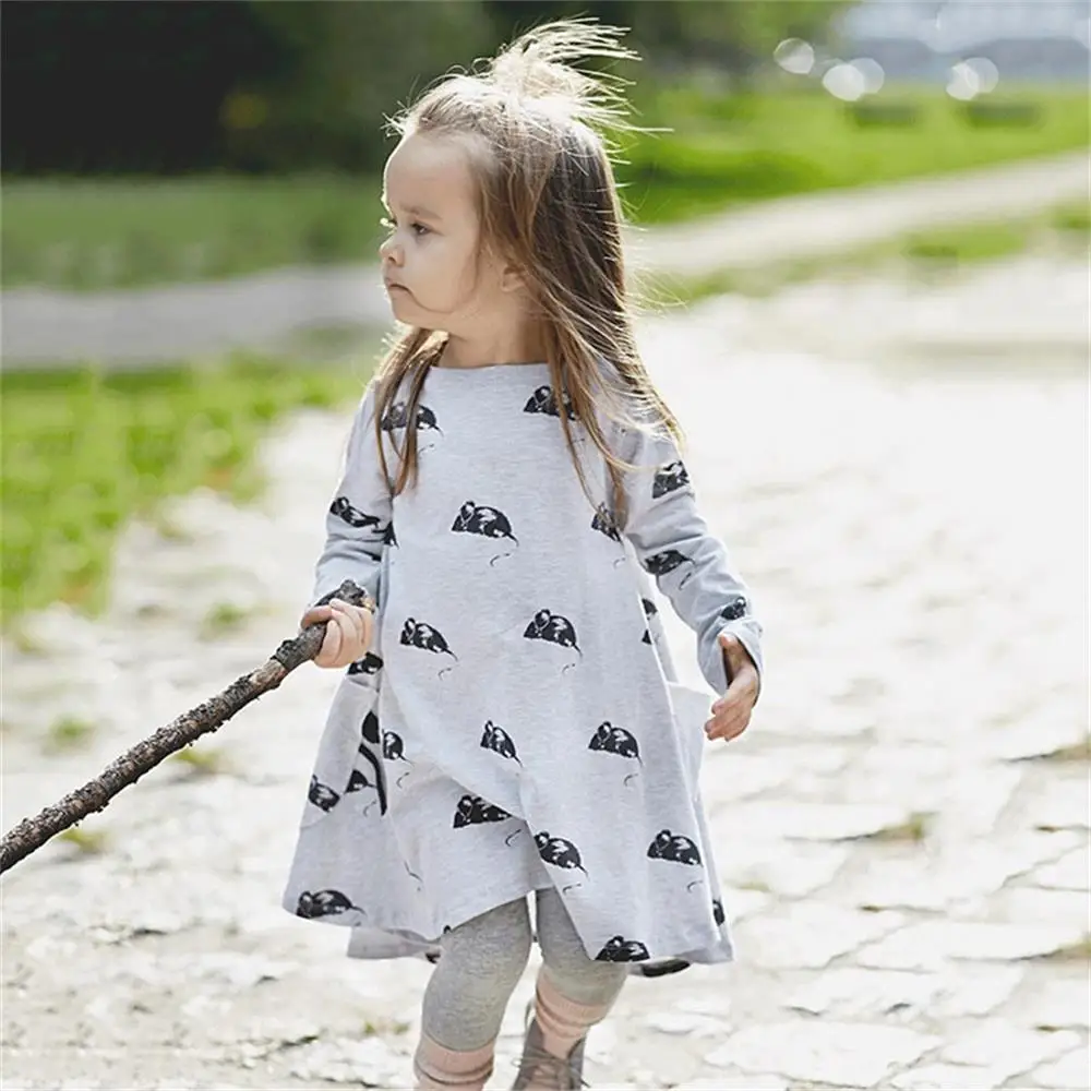 New Girls Dresses Cartoon Mouse Printed Clothes Spring Autumn Long Sleeved Style Children Princess Kids | Детская одежда и обувь