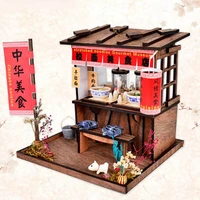 diy handcraft miniature project wooden dolls house antique handpulled noodles shop with led lights furniture home decor