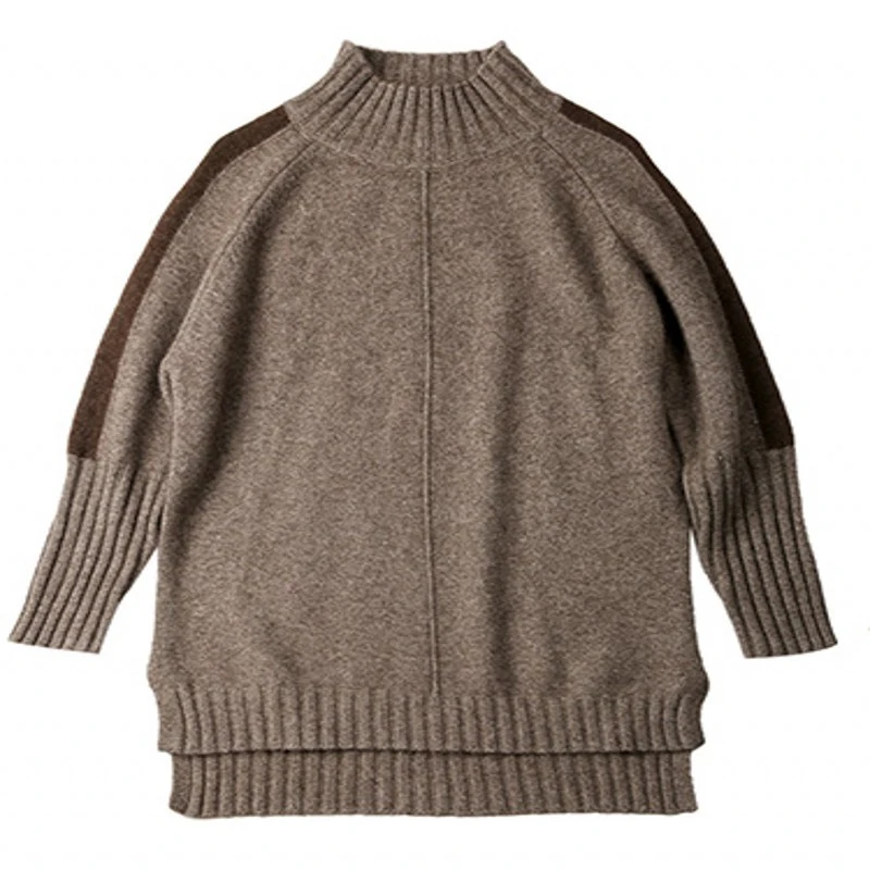cashmere wool blend women fashion mid long open hem hip pack skirt dress half-high collar pullover sweater S-3XL | Женская одежда