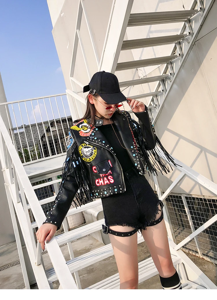 2018 Высокое Качество Модные осенние Для женщин печати PU искусственной кожи пальто