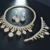be 8 omantic trendy set jewelry flower design water drop cz wedding jewelry sets for brides gold color jewelry s355