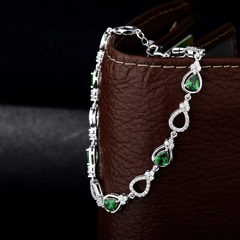 LOVERJEWELRY однотонный 18Kt браслет из белого золота Tsavorite Pear 4x5 мм натуральный