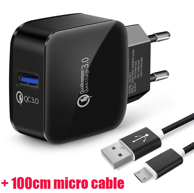 With Micro usb cable USB быстрое зарядное устройство для samsung Galaxy S8 S8+ S7 S6 Edge Быстрая зарядка 3,0 зарядное устройство для мобильного телефона для iphone X 5 6 6S Plus 7 7Plus - Тип штекера: With Micro usb cable