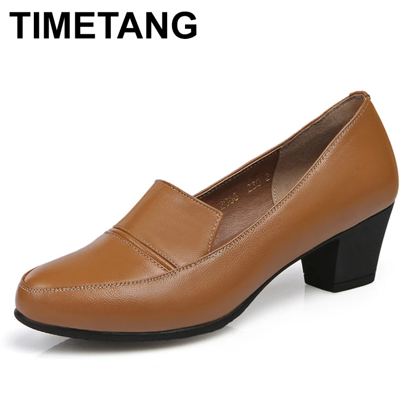 TIMETANG/обувь из натуральной кожи; женские туфли-лодочки с круглым носком; Sapato feminino; обувь на высоком каблуке из мягкой кожи; модная повседневная женская обувь