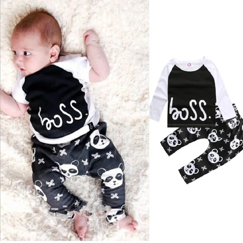 Hooyi Fashion Baby Clothes Suits Children 2-Pieces Clothing Sets Cotton Panda Monster Boys Tee Shirts Pants Newborn Outfits Tops | Детская
