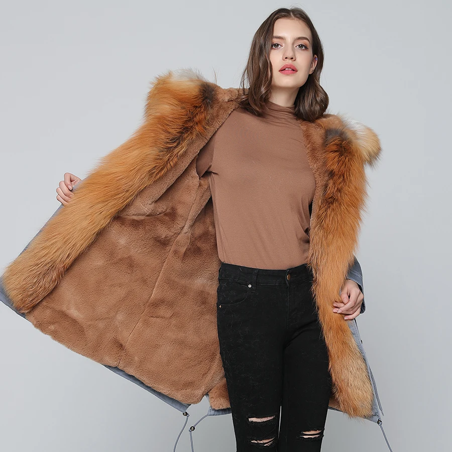 OFTBUY/2021 пальто с натуральным мехом зимняя куртка для женщин длинная парка лисьим