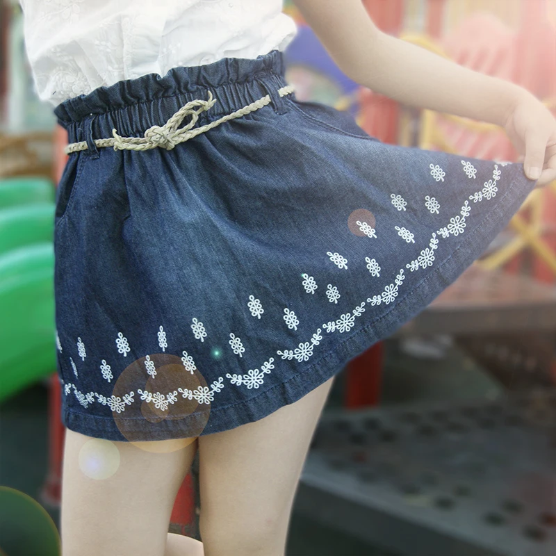 Детские джинсовые юбки для девочек синие хлопковые с цветочным рисунком малышей