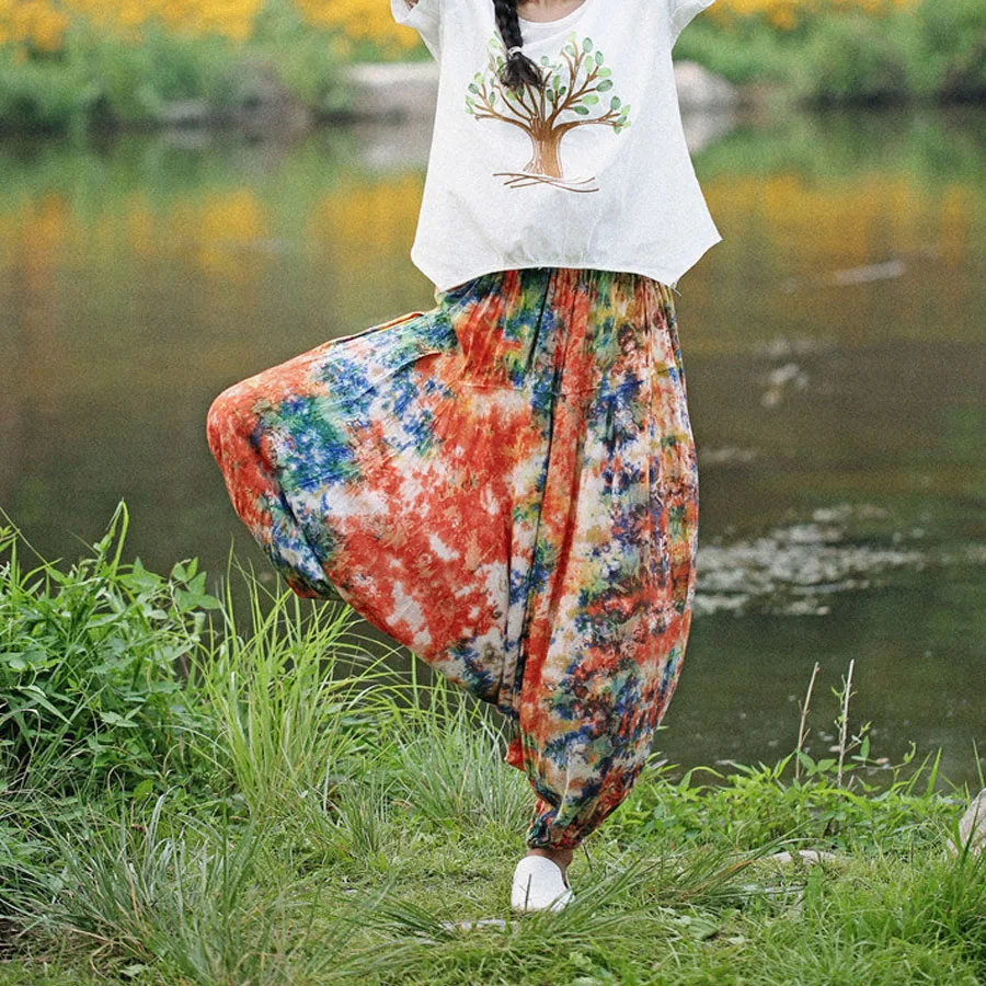 Женские Мешковатые повседневные брюки в стиле бохо эластичные свободные с