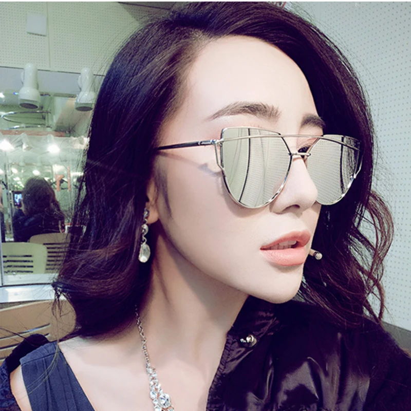Зеркальные солнцезащитные очки Cateye, женские винтажные металлические отражающие очки, брендовые дизайнерские солнцезащитные очки Lunette De Soleil Femme UV400