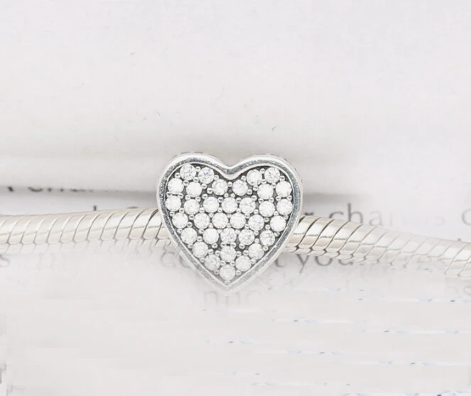 Новое поступление 2017 серебристые бусины-подвески с фианитами в форме сердца