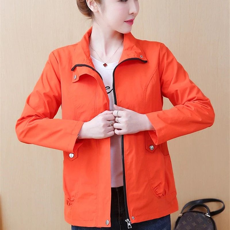Женская ветровка с карманами Повседневная Базовая куртка на молнии длинным