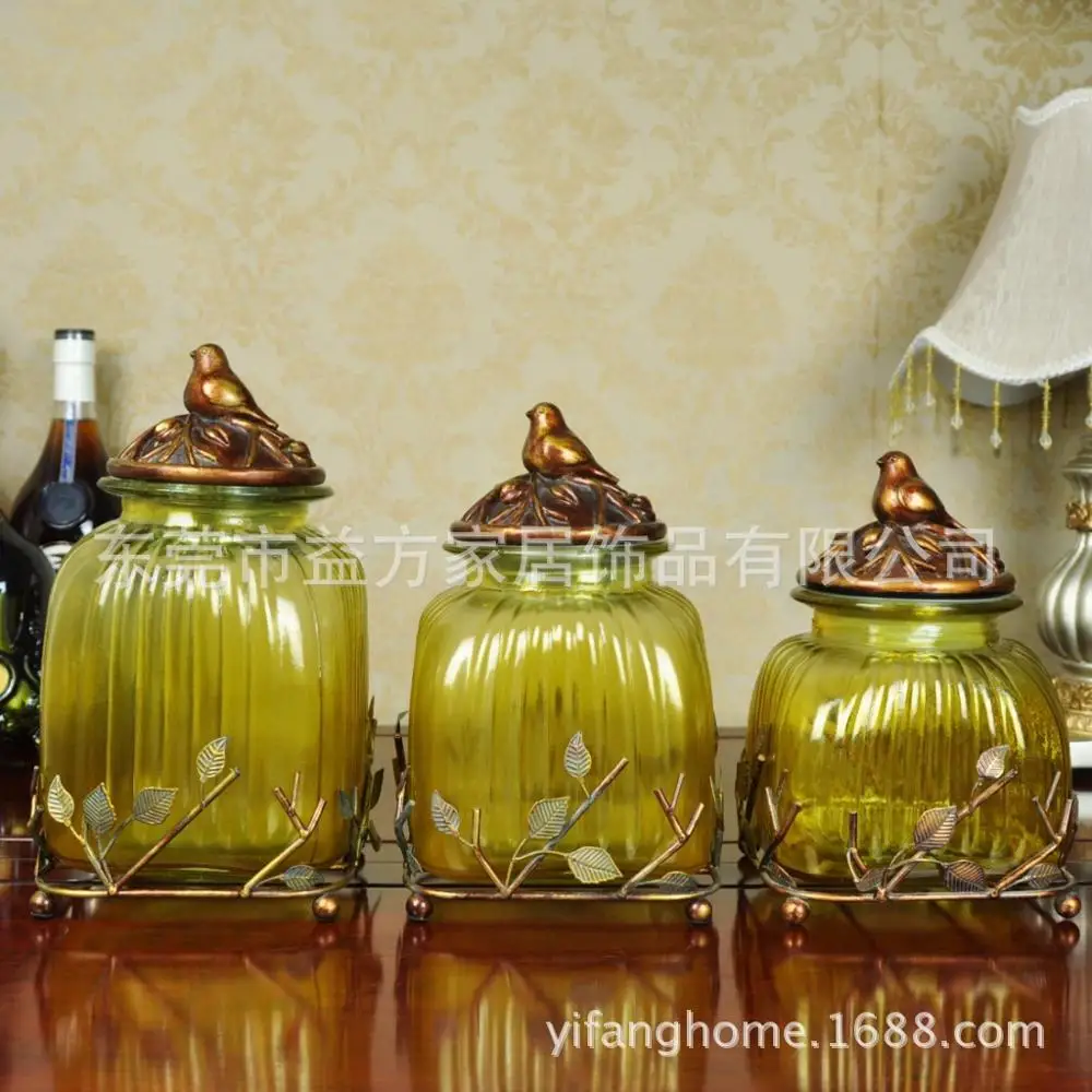 Европейский стиль желтый стекло конфеты банку поставок Домашнего Интерьера