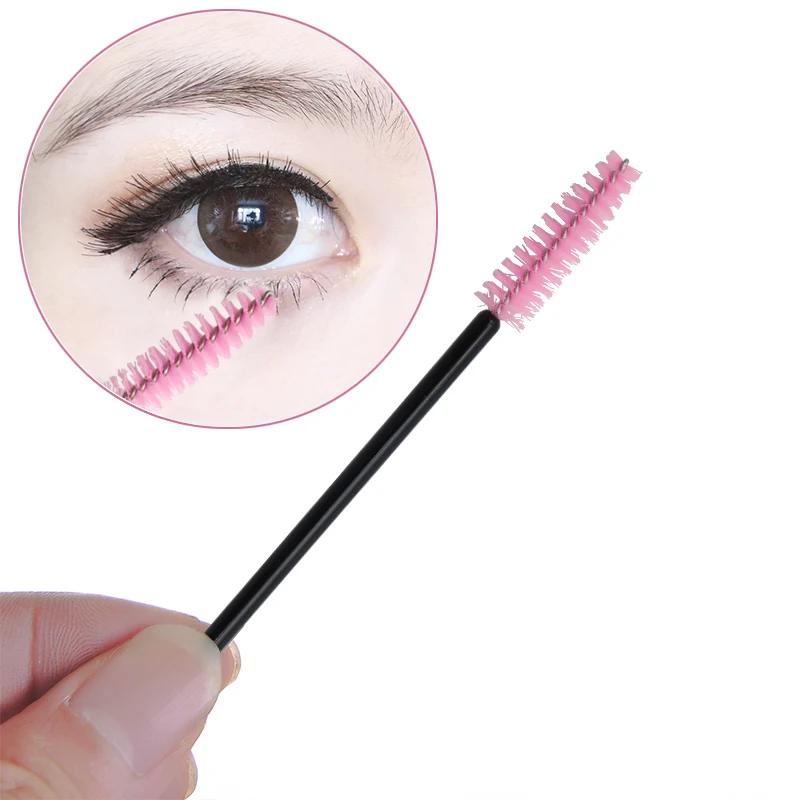 500 pcs Black Handle Pink Brush Lash Makeup Mascara Wands Applicator Spoolers Disposable for Eyelashes | Красота и здоровье