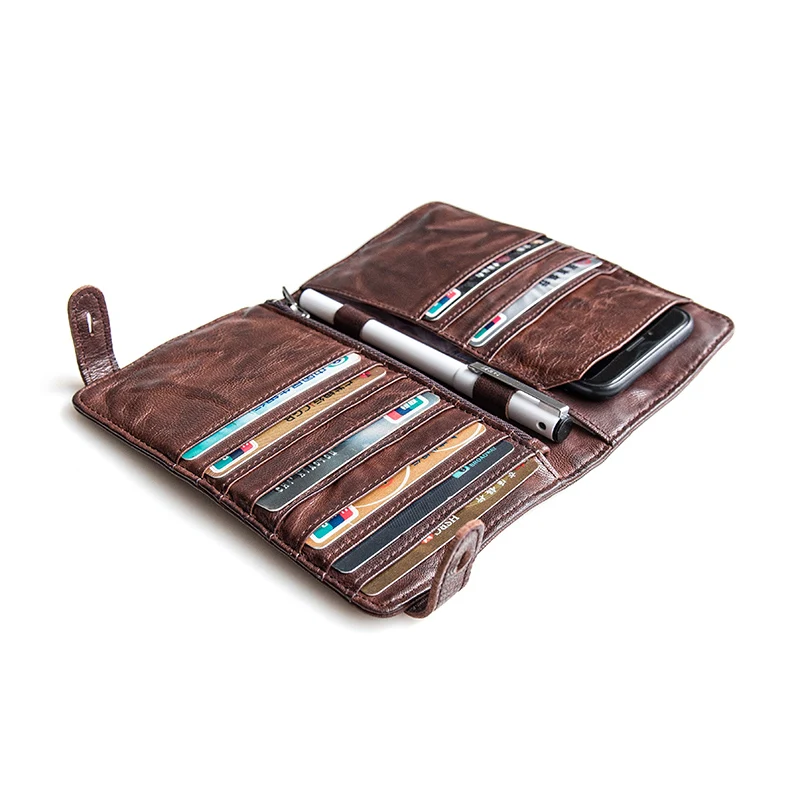 AETOO Retro Sheepskin Wallet Men's multi-card ticket clip folding vertical leather handbag can be put into the phone | Багаж и сумки