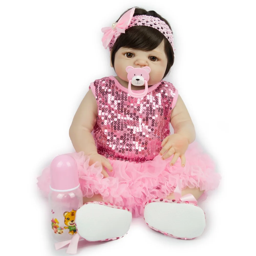

Forrsdor 57cm popular full silicone lifelike newborn baby girl with pink princess skirt silicone reborn baby dolls