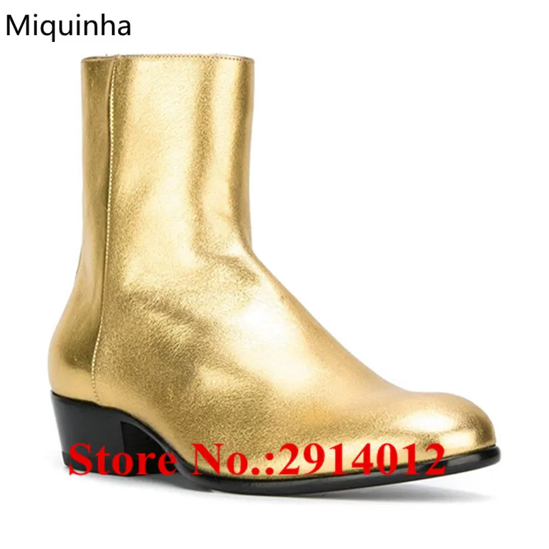 Модные новые Bota Masculina Золотой Серебряный металлический кожаный Wyatt ботильоны с