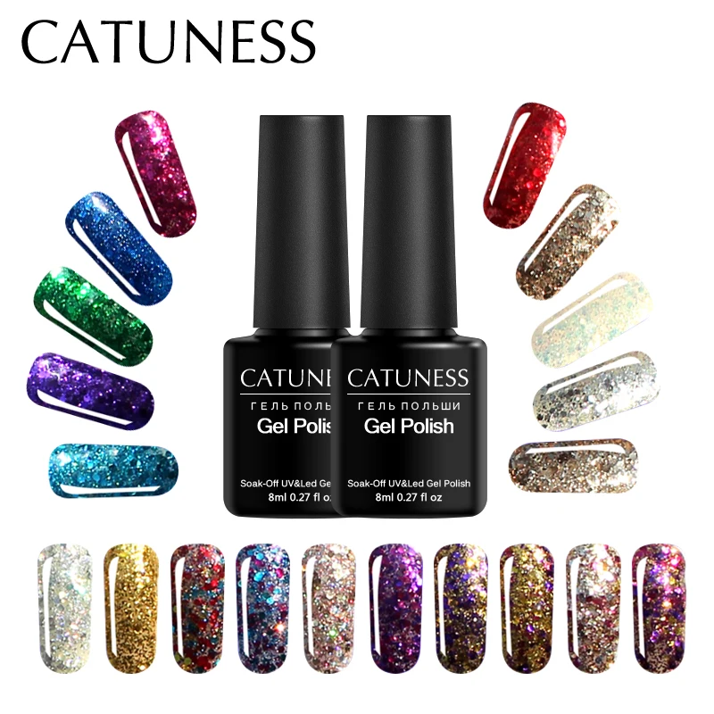 CATUNESS Новый Гель-лак для ногтей 2018 Стразы Блестящий Алмазный лак Led UV Soak Off База Топ