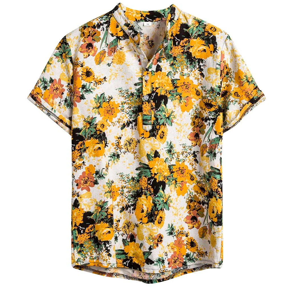 

Men's shirt Casual Blouse Cotton Linen shirt Loose Tops Men's Clothing Summer Short Sleeve Beach Male Shirt chemise homme