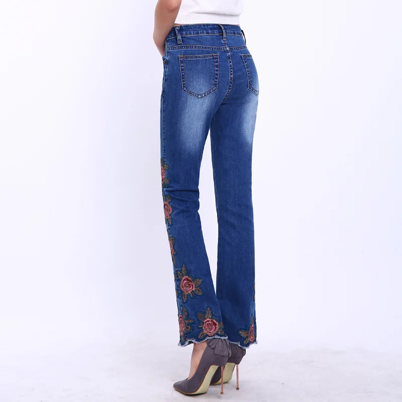 Более Размеры D вышитые Брюки для девочек стрейч Джинсы женщин женщина цветочным