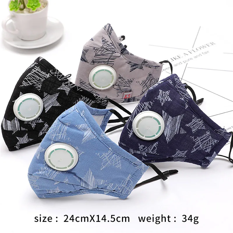 PM2.5 анти-хлопковая Дымчатая Маска дыхательный клапан Анти-пыль рот маска фильтр с активированным углем респиратор рот Муфельная маска лицо