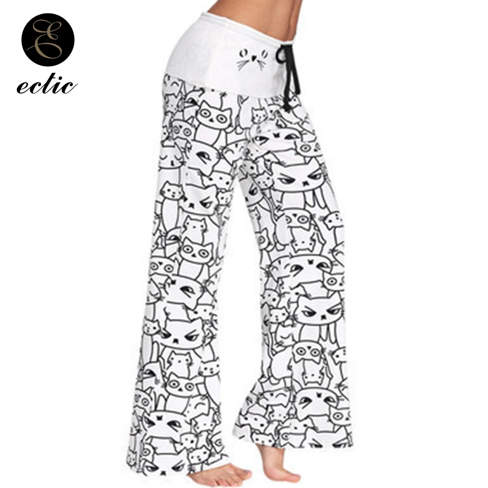 Digital Print Leggings Women Cats Pantacourt Femme Drawstring Wide Leg Leggings Joggers Casual Loose Cartoon Cat Leggings Flare
