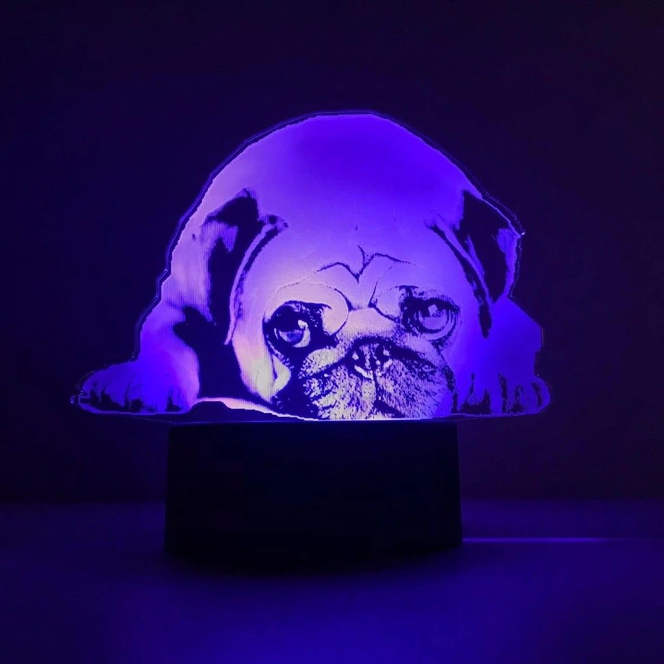 3D Светодиодная 7 видов цветов акриловая Милая мопса настольная лампа USB сенсорная