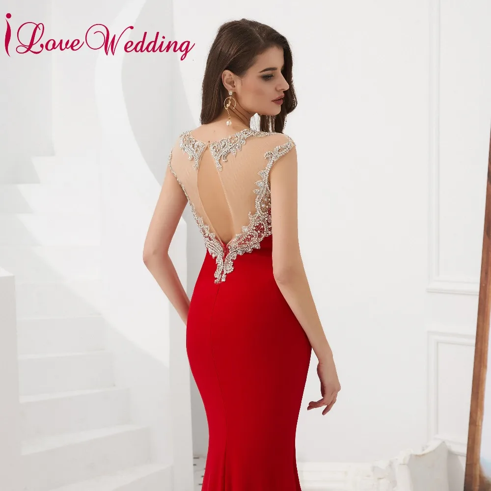 ILoveWedding элегантный Иллюзия с украшением в виде кристаллов бисера Длинные платье для выпускного вечера