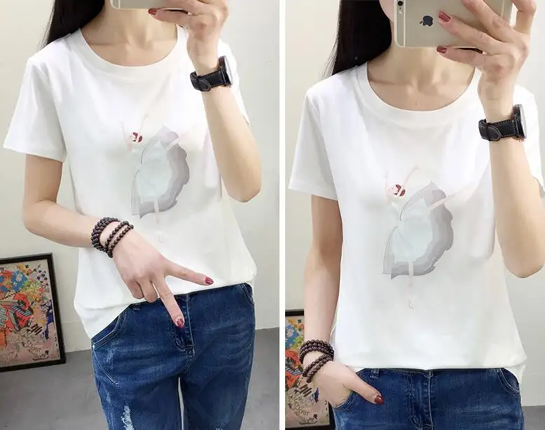 Женская футболка с принтом балета Повседневная Свободная Однотонная из хлопка