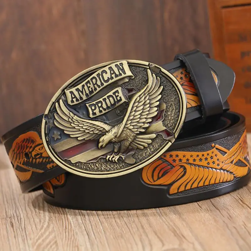 Fashion vintage eagle style Plate buckle belts for men high quality leather belt women cinturones hombre stylish waistband jeans |