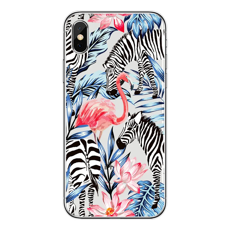 Новый мягкий силиконовый чехол для iphone 5S 5 6 6s 7 8 Plus Zebra Фламинго цветочный узор