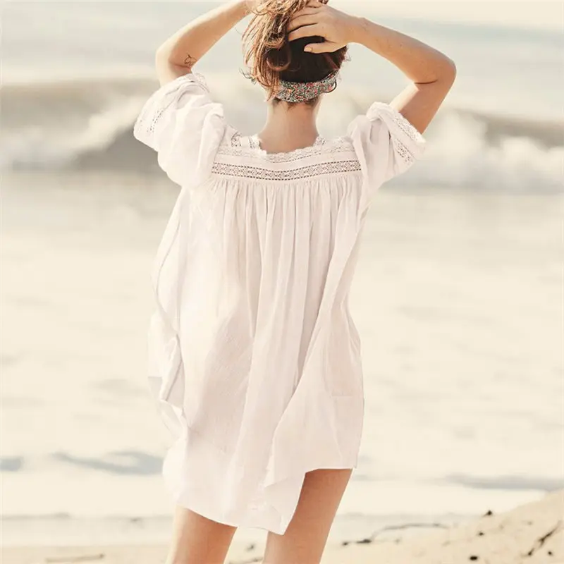 Белое пляжное платье туника для пляжа Saida de Praia бикини накидка Vestido 2019 купальный