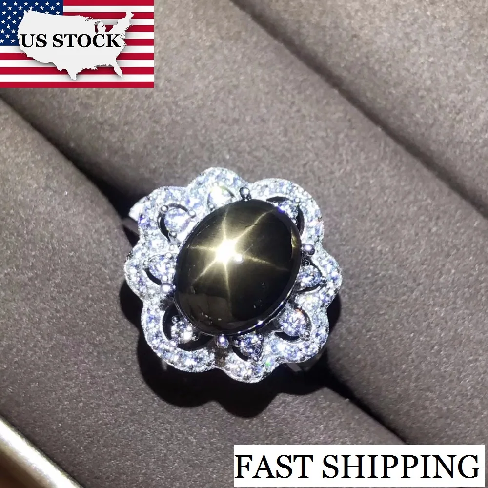 

US STOCK Uloveido Girls Sapphire Gemstone Ring, 925 Sterling Silver Big Blue Stone Ring Women Cocktail Flower Ring 28%off FJ270