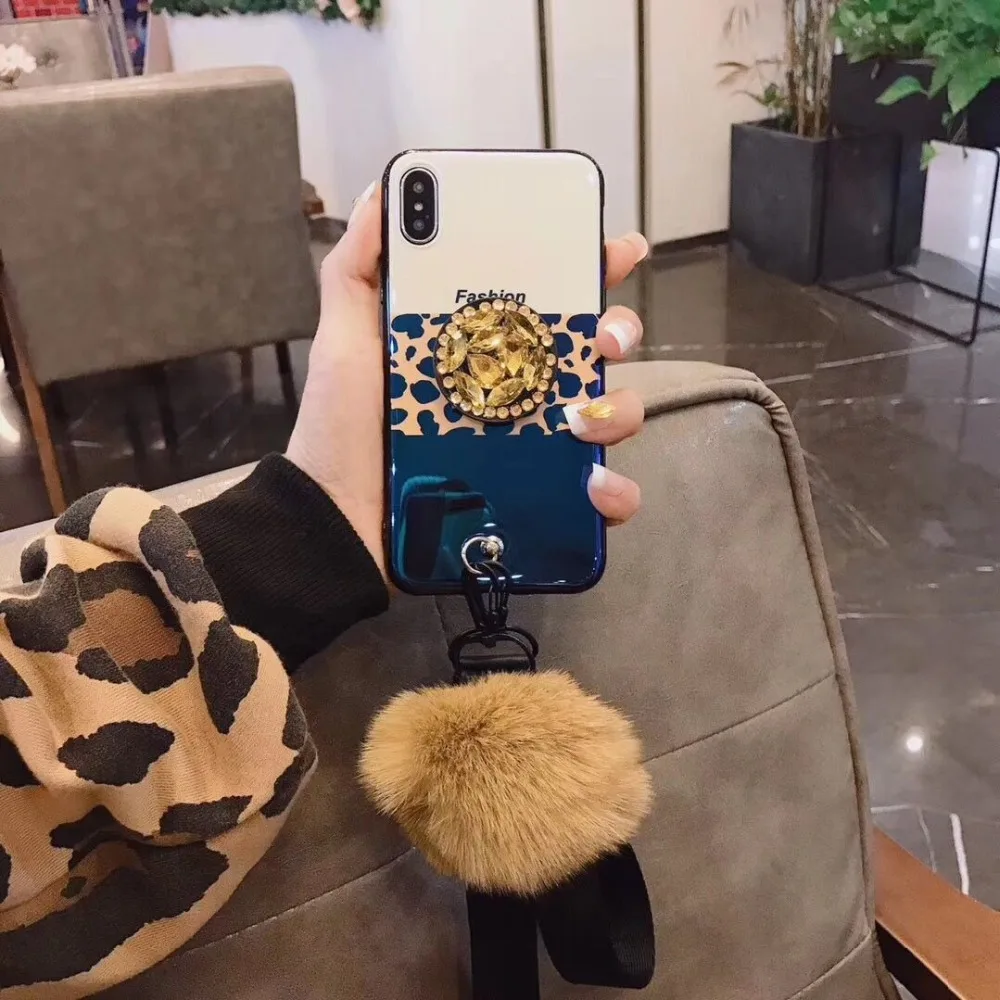 Роскошный чехол для Iphone X XS Max XR Bling crystal diamond с лисой подвеска меховым шариком 8 7 6 S