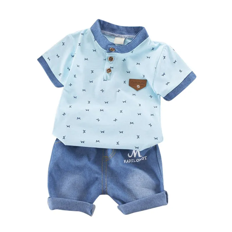Newborn Boy Clothing Set Gentleman T-Shirt + Blue Jeans Holiday Party Baby Clothes Kids Suits | Детская одежда и обувь