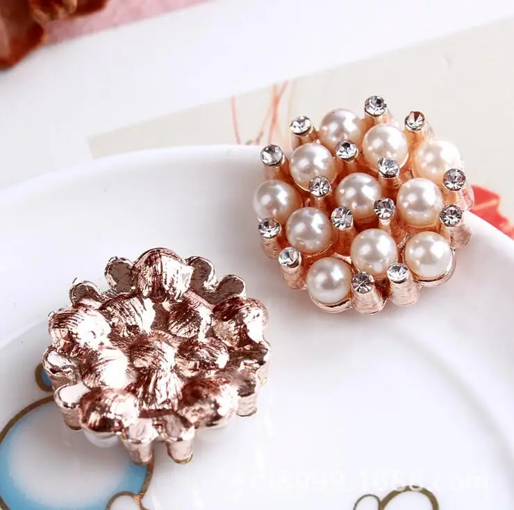 10 Pieces Rose Gold Rhinestone Flatback Pearl Buttons for Wedding/Party/Dress accessories 23mm Width | Дом и сад