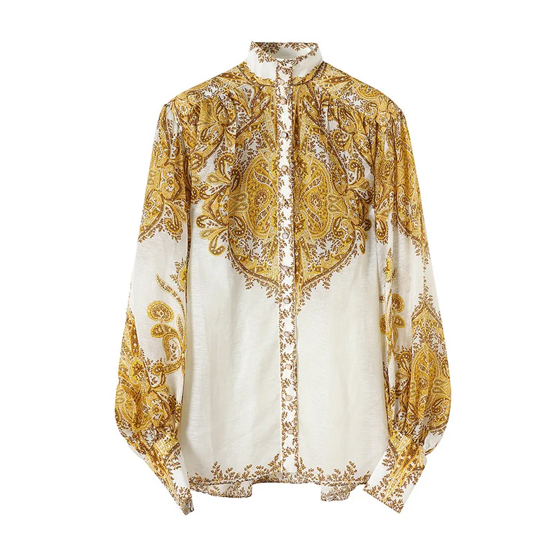 Women Vintage Shirts Designer Long Sleeve Print Blouses