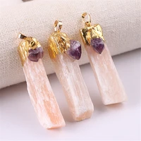 1pc quartz pendants plaster natural stone pendant gold and edge yellow white gem stones summer jewelry gift