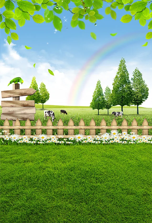 Виниловый фон для фотосъемки с изображением весеннего дерева газона деревянного