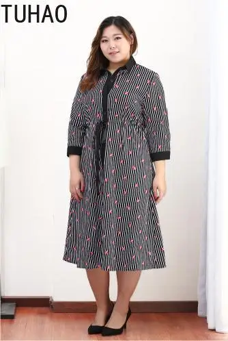 Женское длинное офисное платье TUHAO элегантное в полоску размера плюс 10XL 8XL 6XL