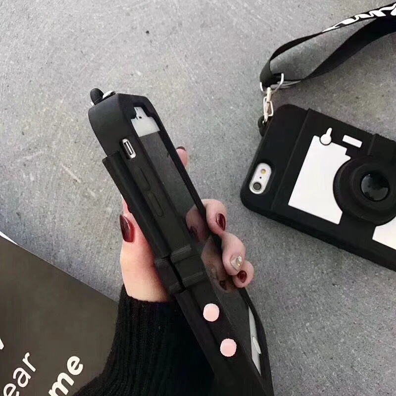 Модный 3D Ретро кошелек-камера Чехол-подставка для телефона для iPhone XS MAX 7 8 6 6s Plus X Мягкая силиконовая задняя крышка с ремешком