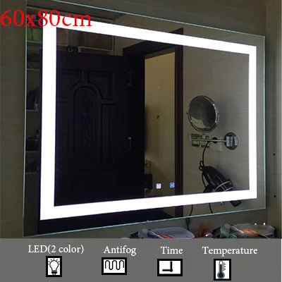 M020B-600x800mm Светящееся настенное умное зеркало для ванной комнаты, роскошное светодиодный зеркало для макияжа, сенсорное интеллектуальное антиразмытое серебряное зеркало с Bluetooth - Цвет: M020B-600x800mm