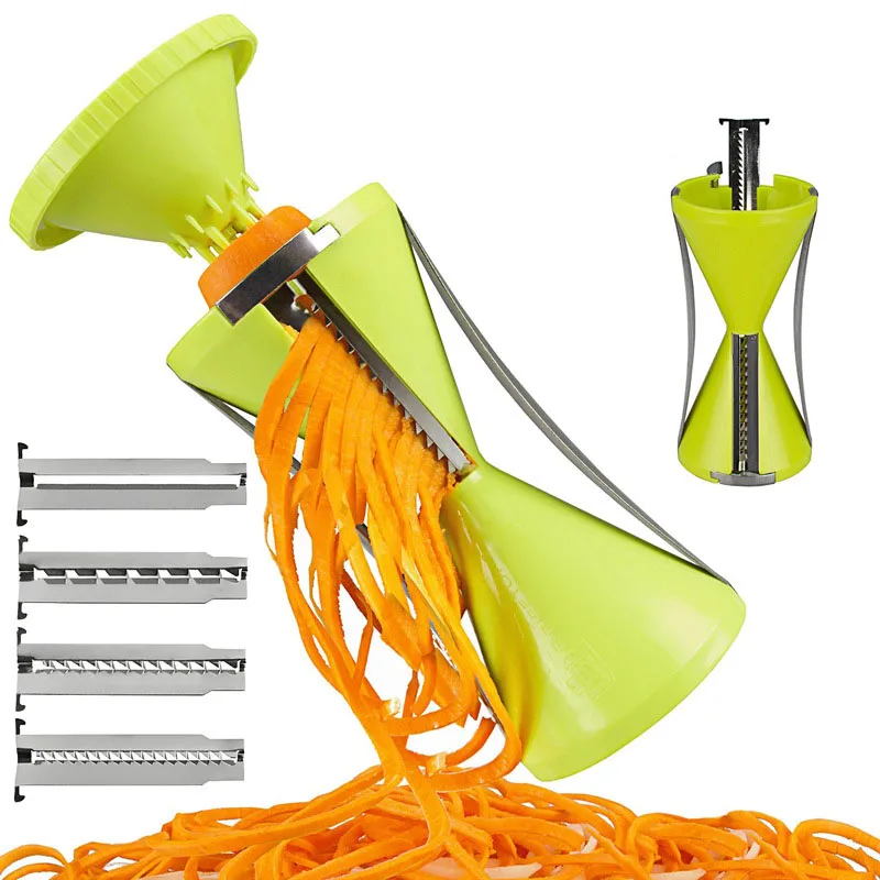 4 лопасти Replaceab Спираль Тесак фруктов и овощей Spiralizer Морковь Огурец Терка фрезы с