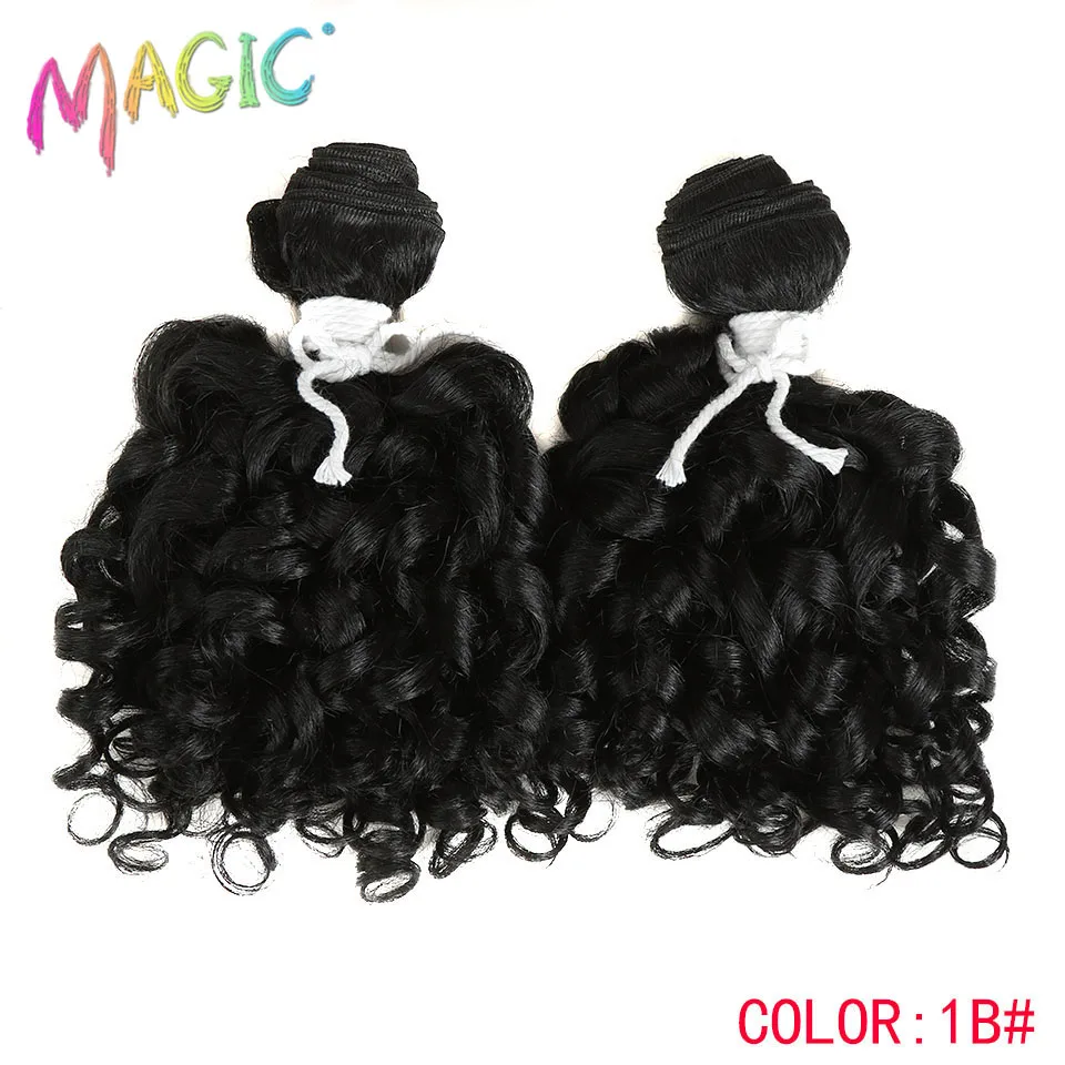 1B Magic 2"bundles/pack Women Ombre Hair Weaving Kinky Curly Hair Extensions Weft Heat Resistance Synthetic Hair Weave 14"inch - Color: 1B