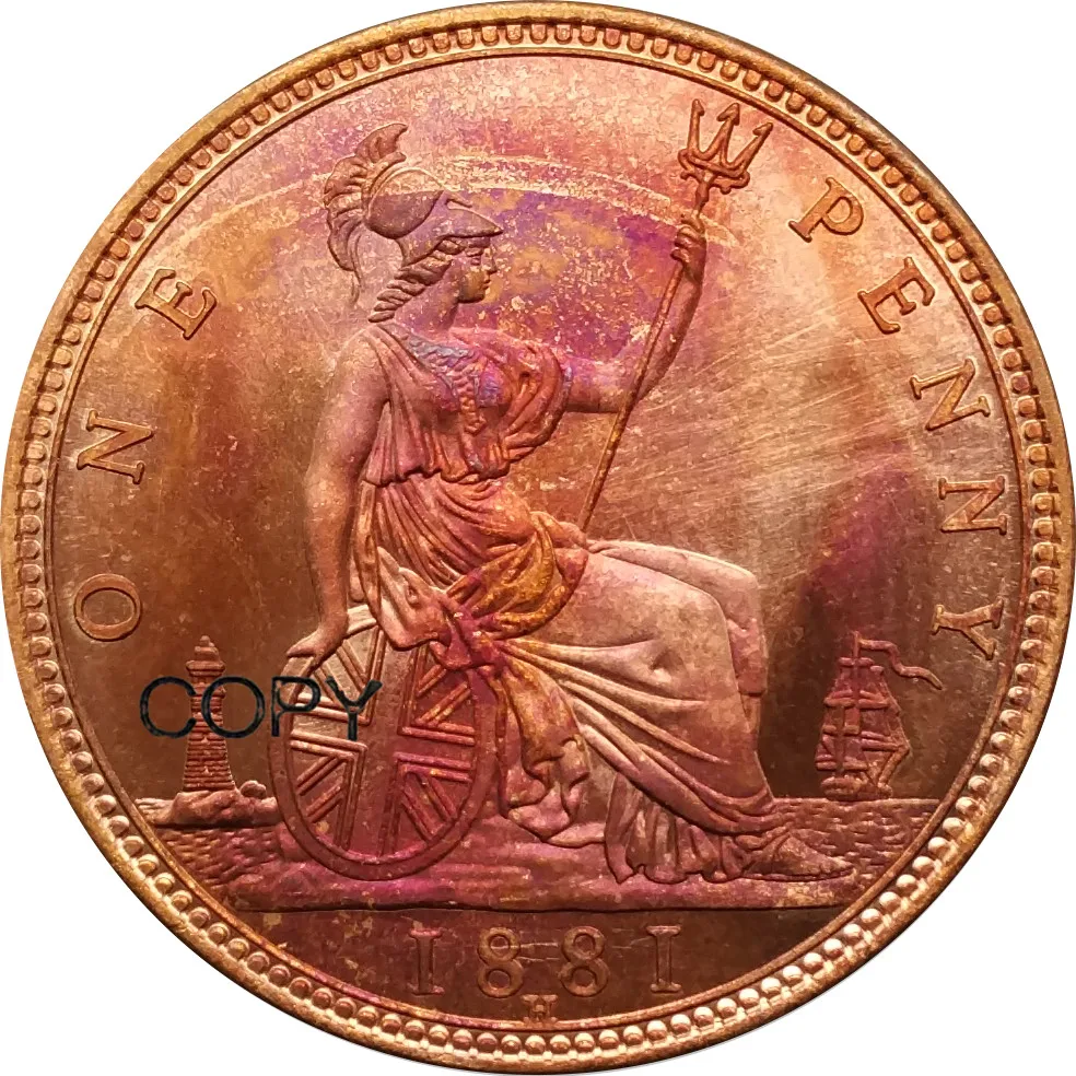 Великобритания 1881 H Victoria One Пенни красная медная копия монеты | Дом и сад