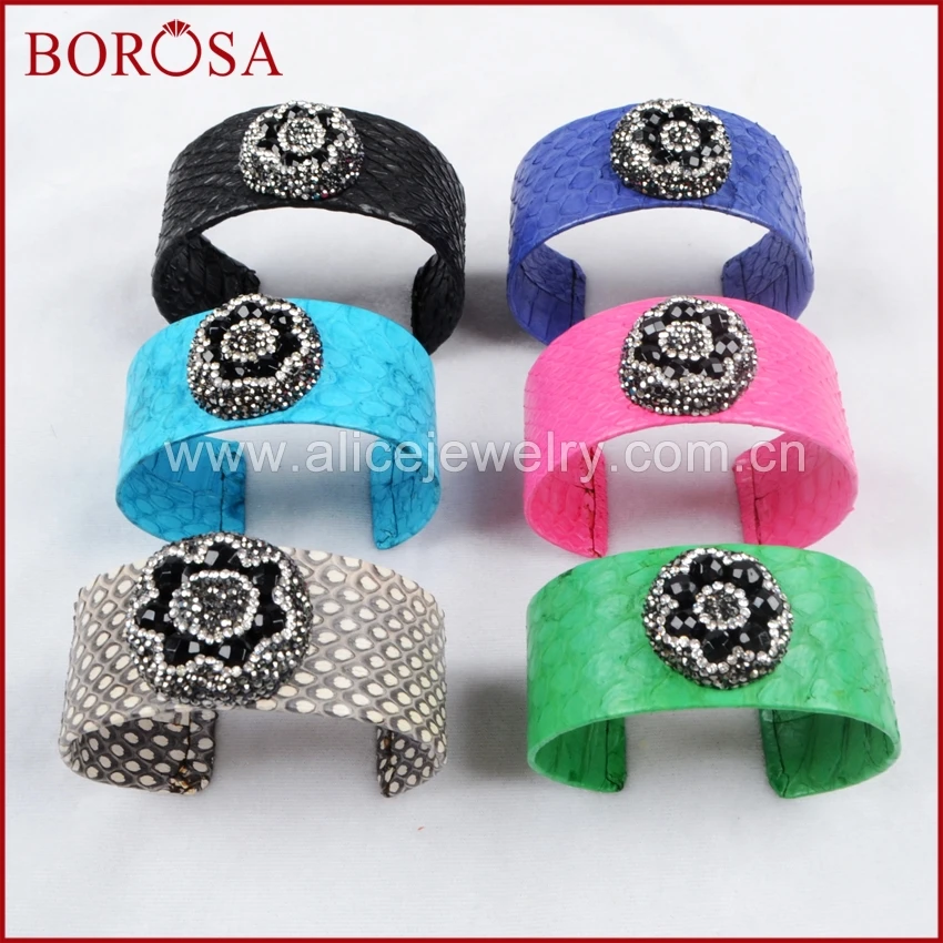 Borosa Druzy камень браслет Радуга змеиной кожи Rhinestone проложили черный пистолет