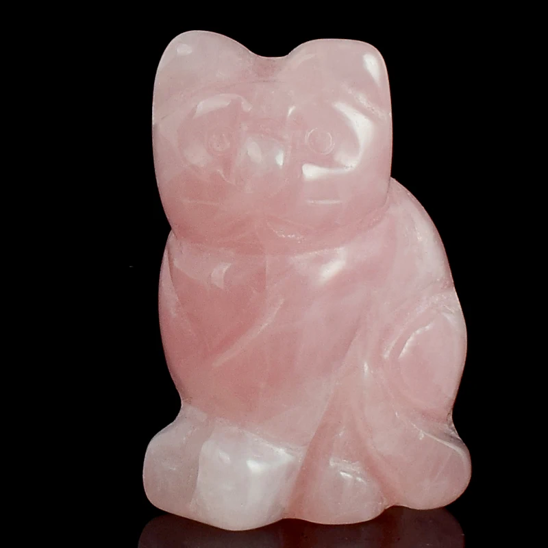 1 5 дюймов розовый кварц Lucky статуя кота полудрагоценных ремесло резной камень с