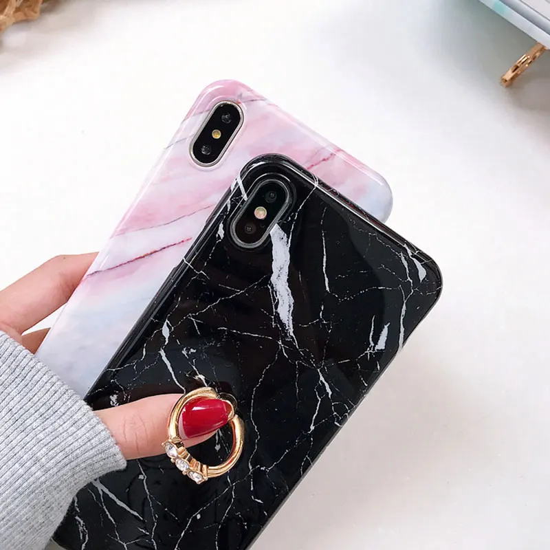 Роскошный Бриллиантовый чехол Boucho с кольцом подставкой для iPhone X XS MAX XR мраморный 6