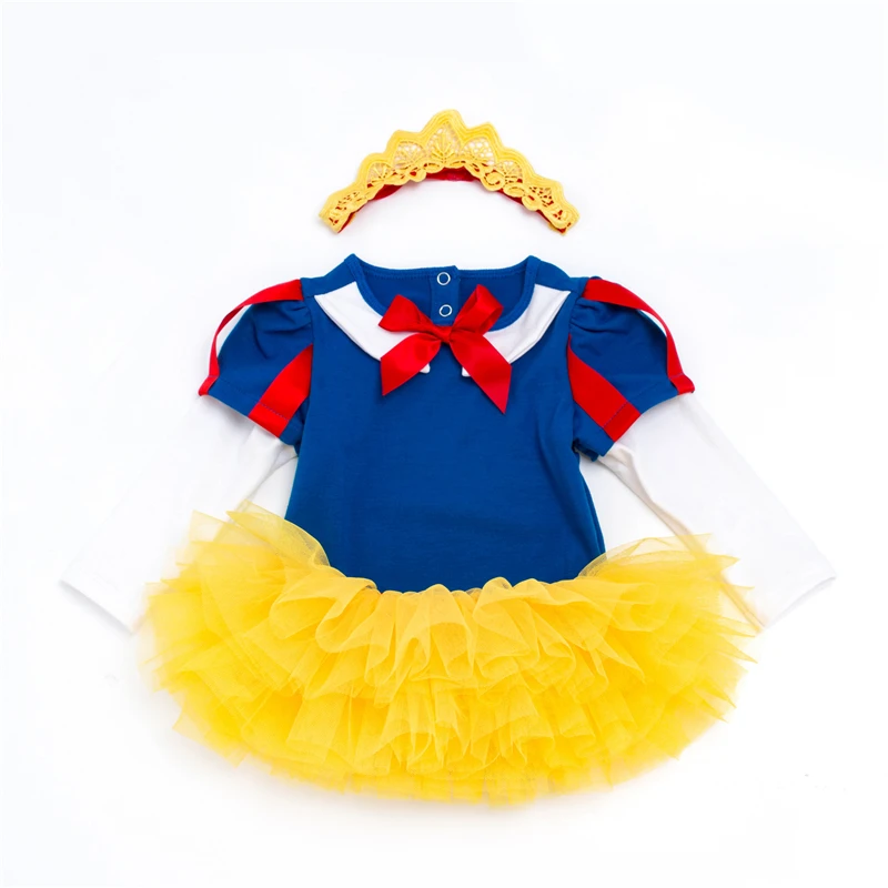 Фото Белоснежный костюм принцессы для маленьких девочек комбинезон платье + повязка
