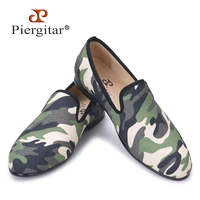 piergitar british design classic traditional loafers and military motif camo print with leather insole men canvas casual shoes