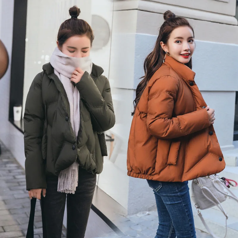 Пуховик из хлопка Корейская куртка с длинными рукавами короткое однобортное